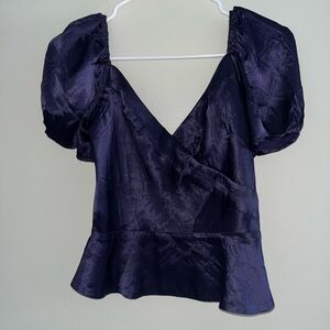 Urban Outfitters Purple Satin Puff Sleeve Peplum Crop Top